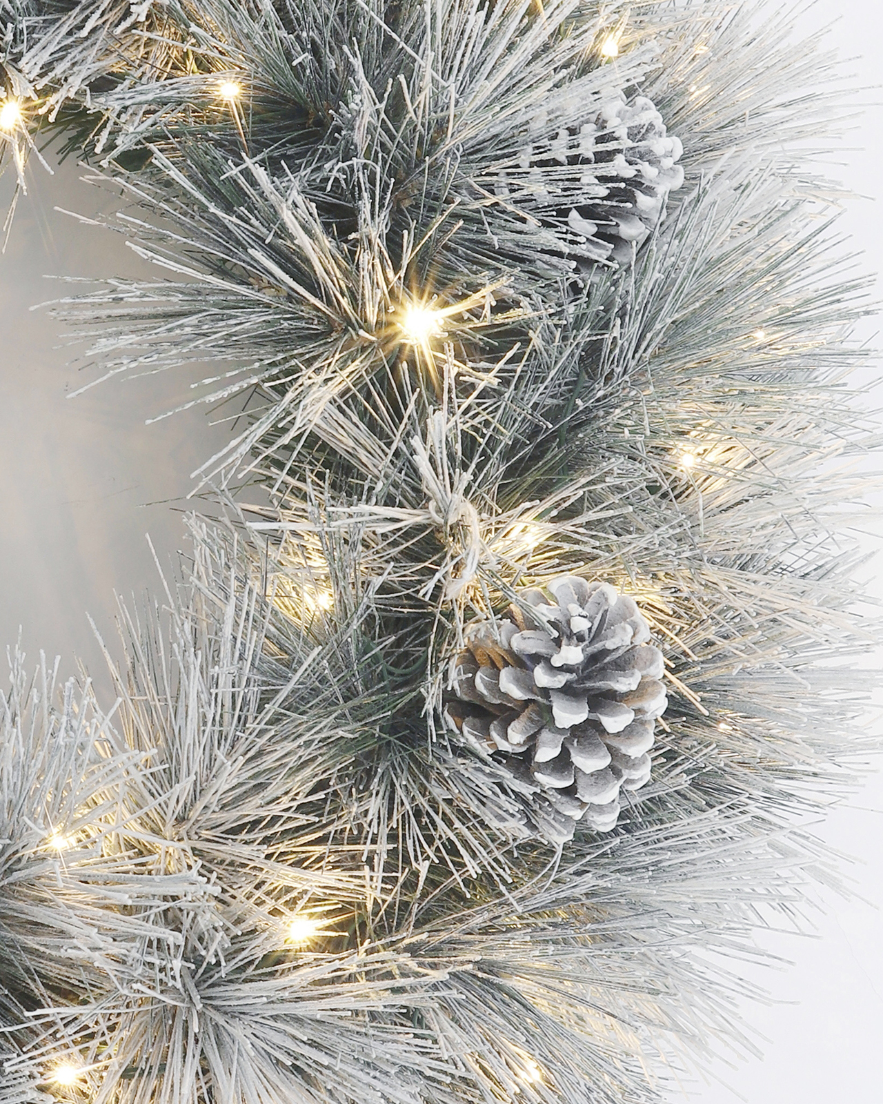 Pre-Lit Frosted Pine Wreath w/ Pinecones