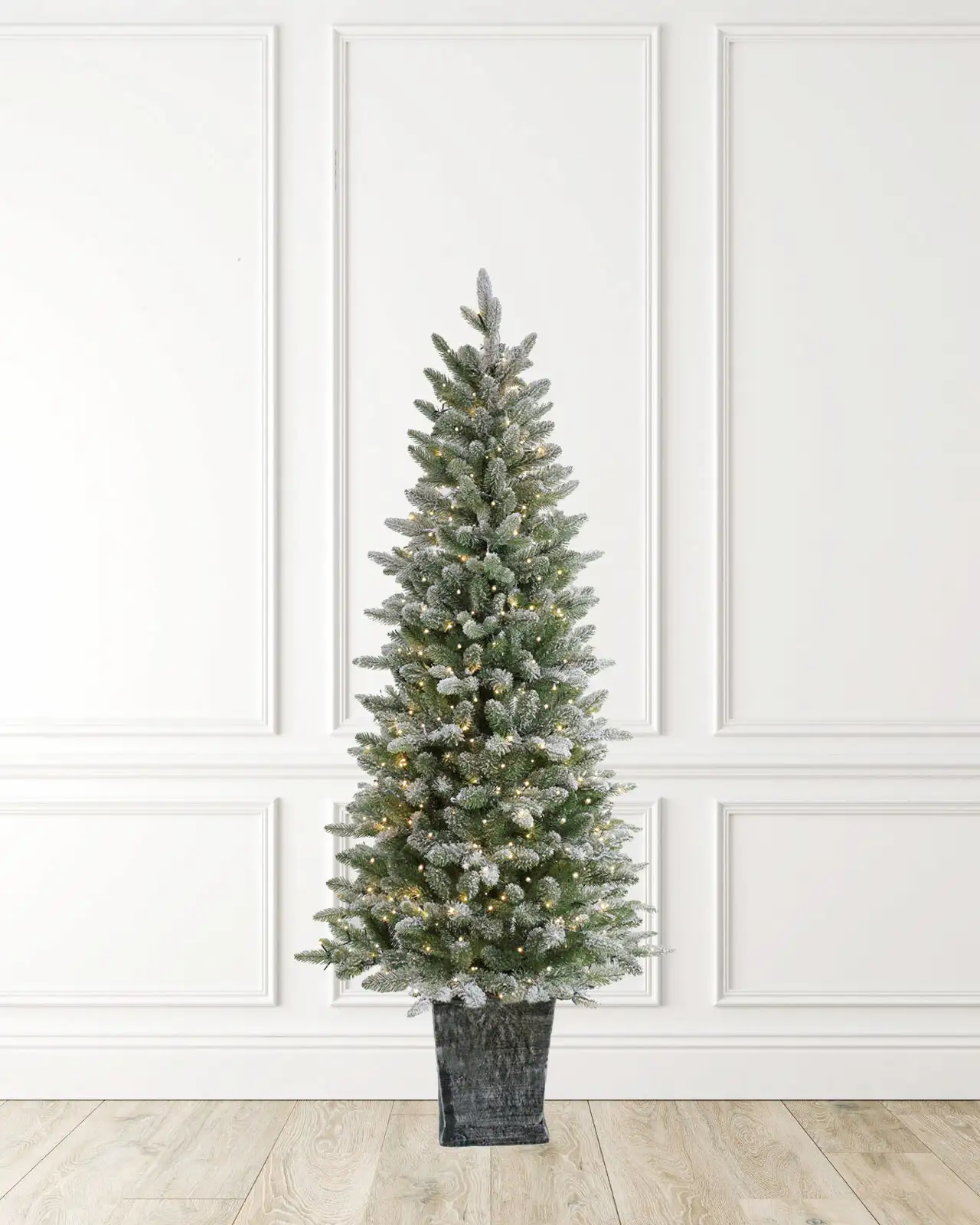 Pre-Lit Flocked Fir Tree w/Pot