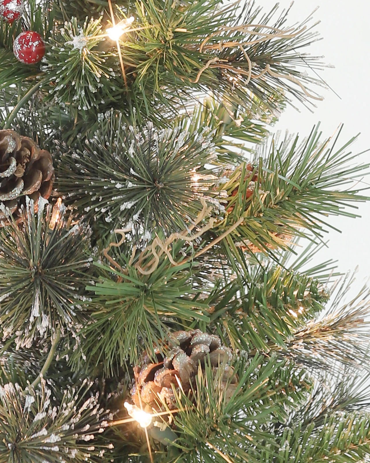 Pre-Lit Frosted Table Top Burlap Tree w/ Pinecones& Red Berries