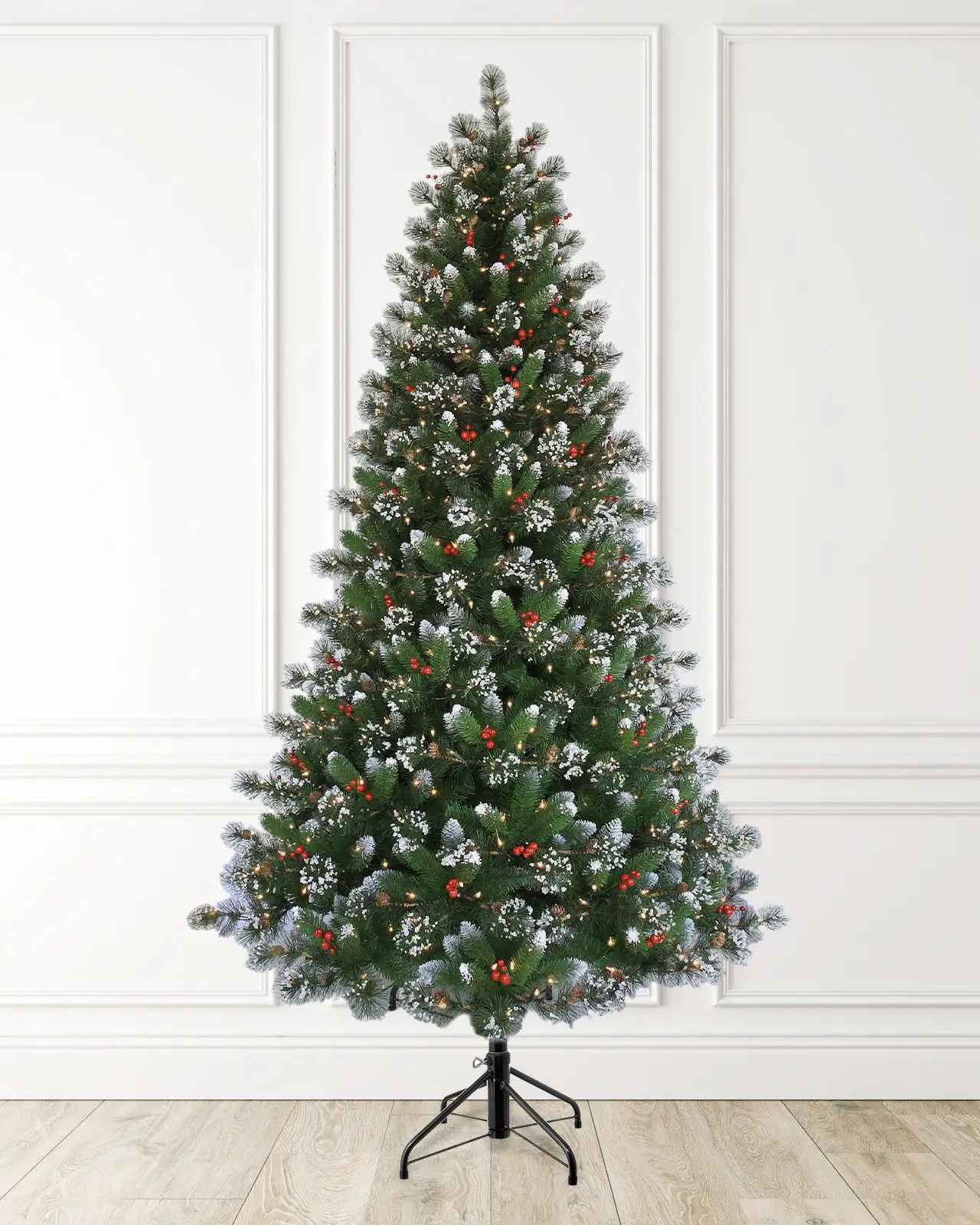 Pre-Lit Frosted Pine Tree w/ Pinecones& Red Berries
