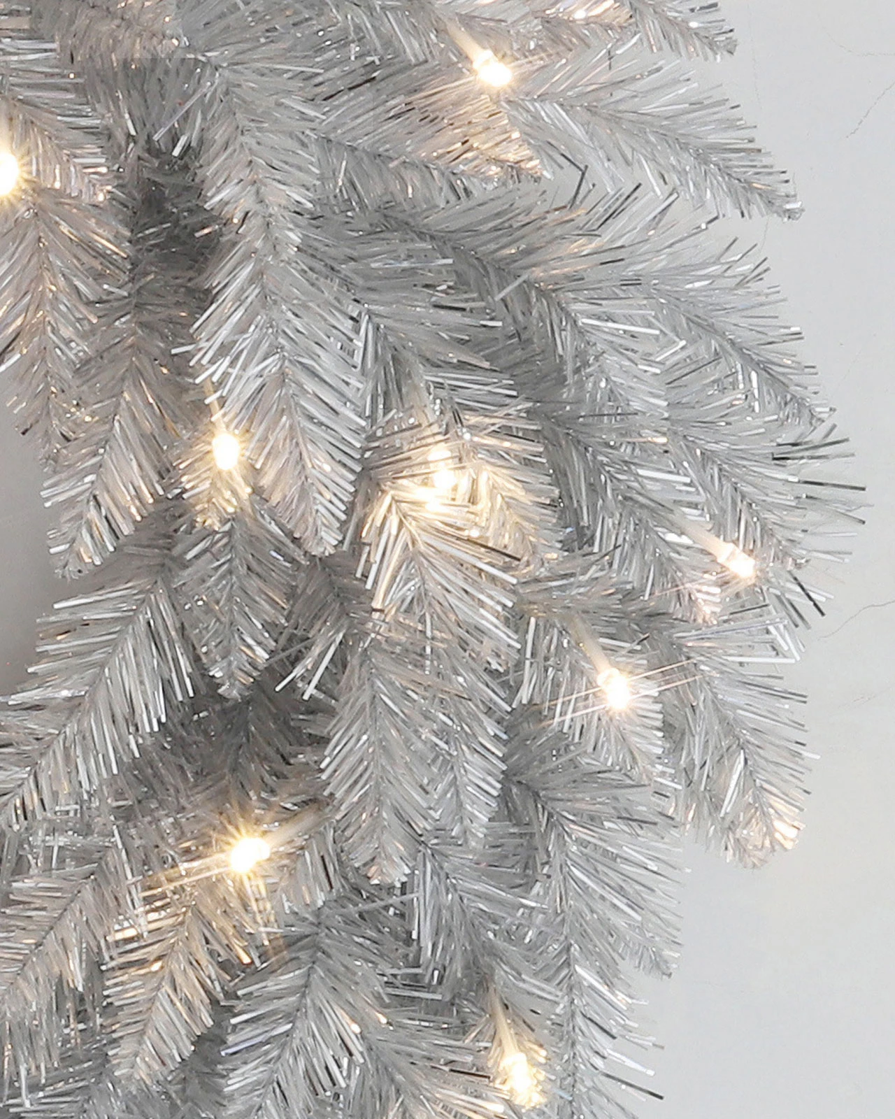 Pre-Lit Silver Tinsel Wreath