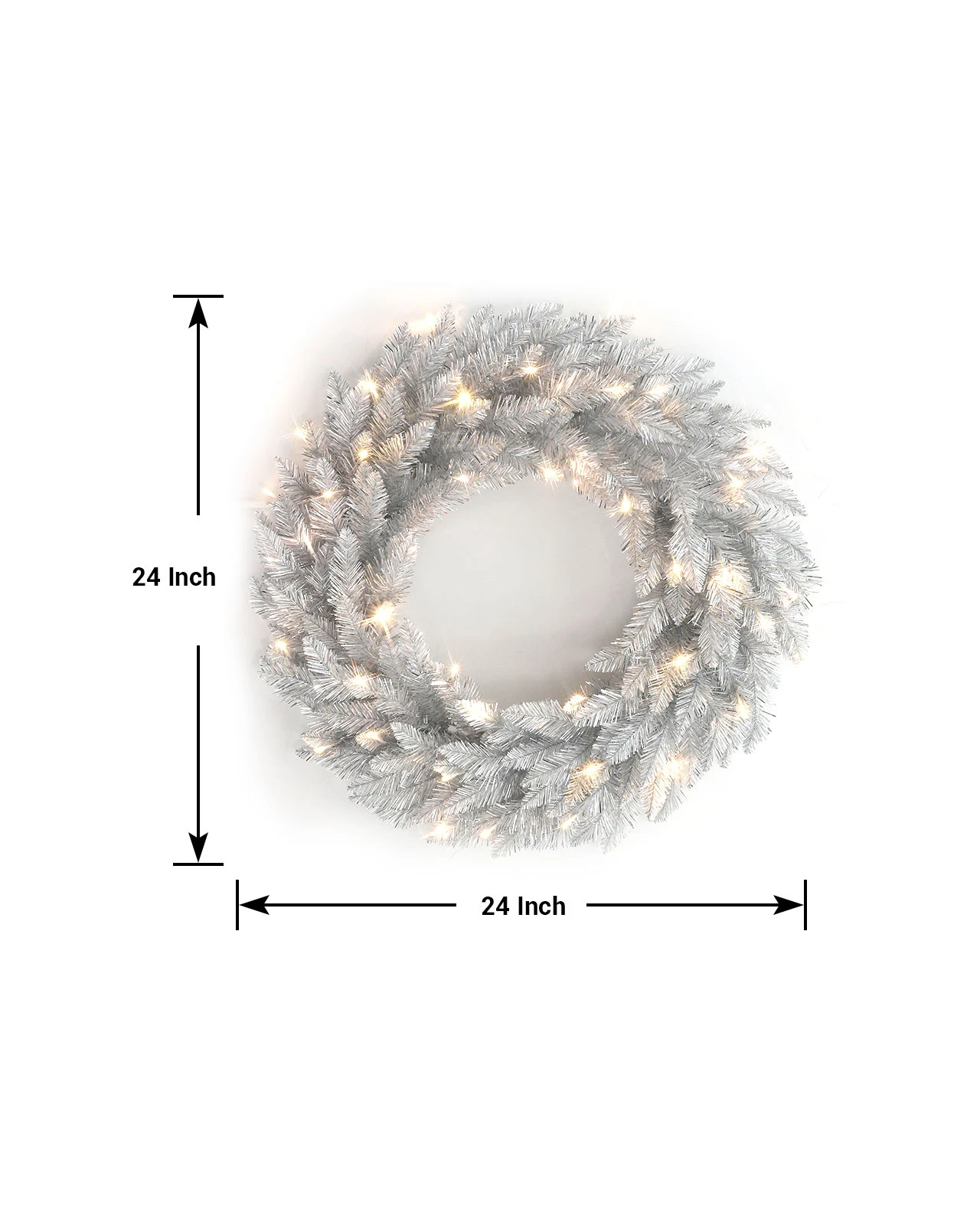Pre-Lit Silver Tinsel Wreath