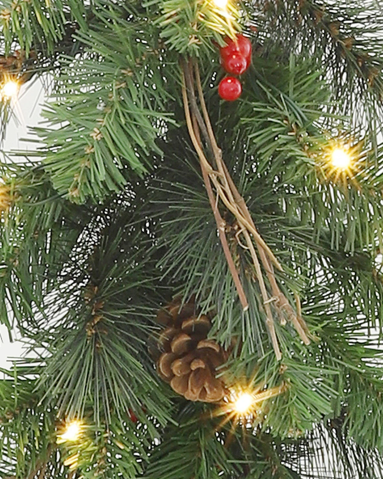 Pre-Lit Green Garland w/ Pinecones& Red Berries