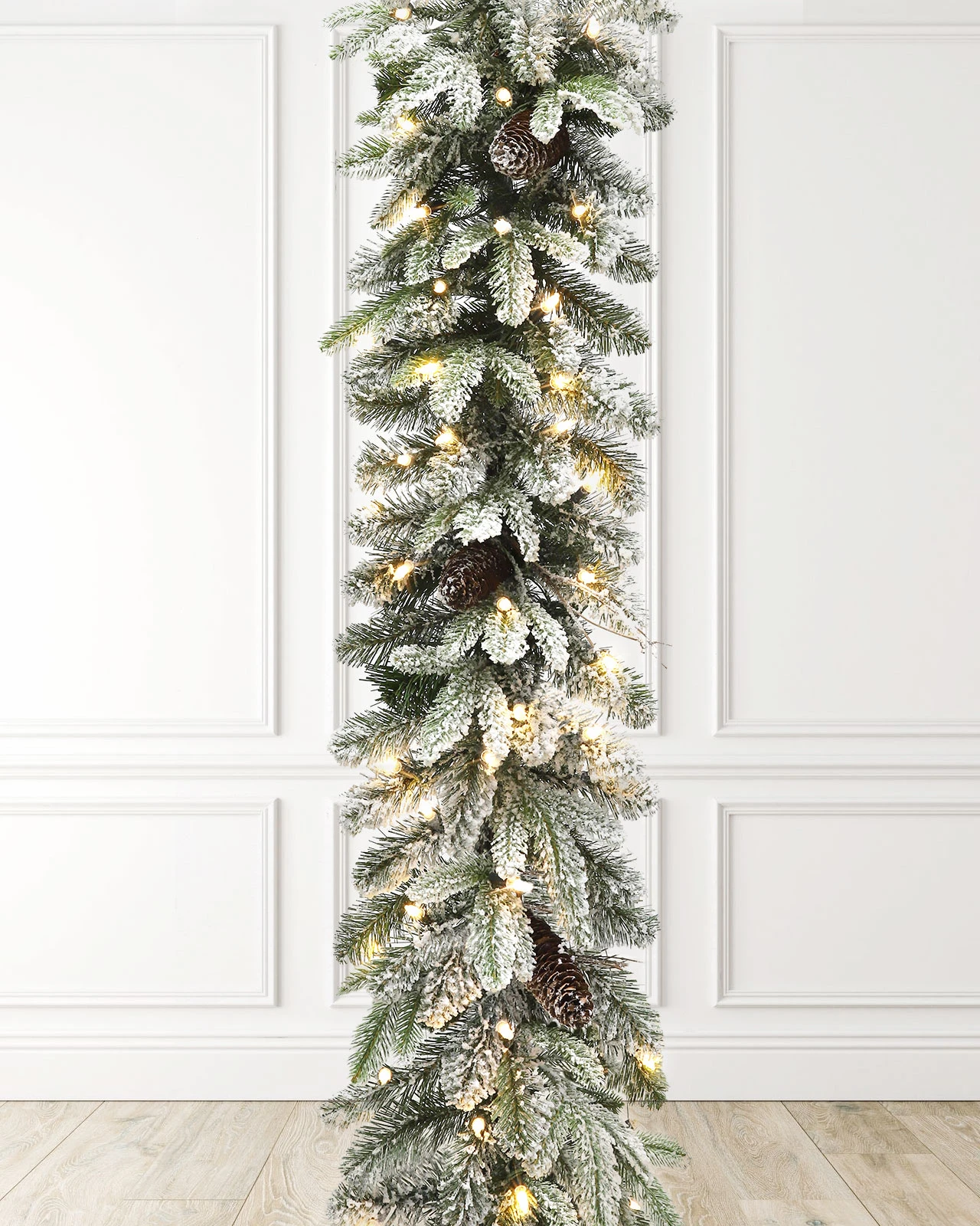 Pre-Lit Flocked Garland w/Pinecones& Twigs