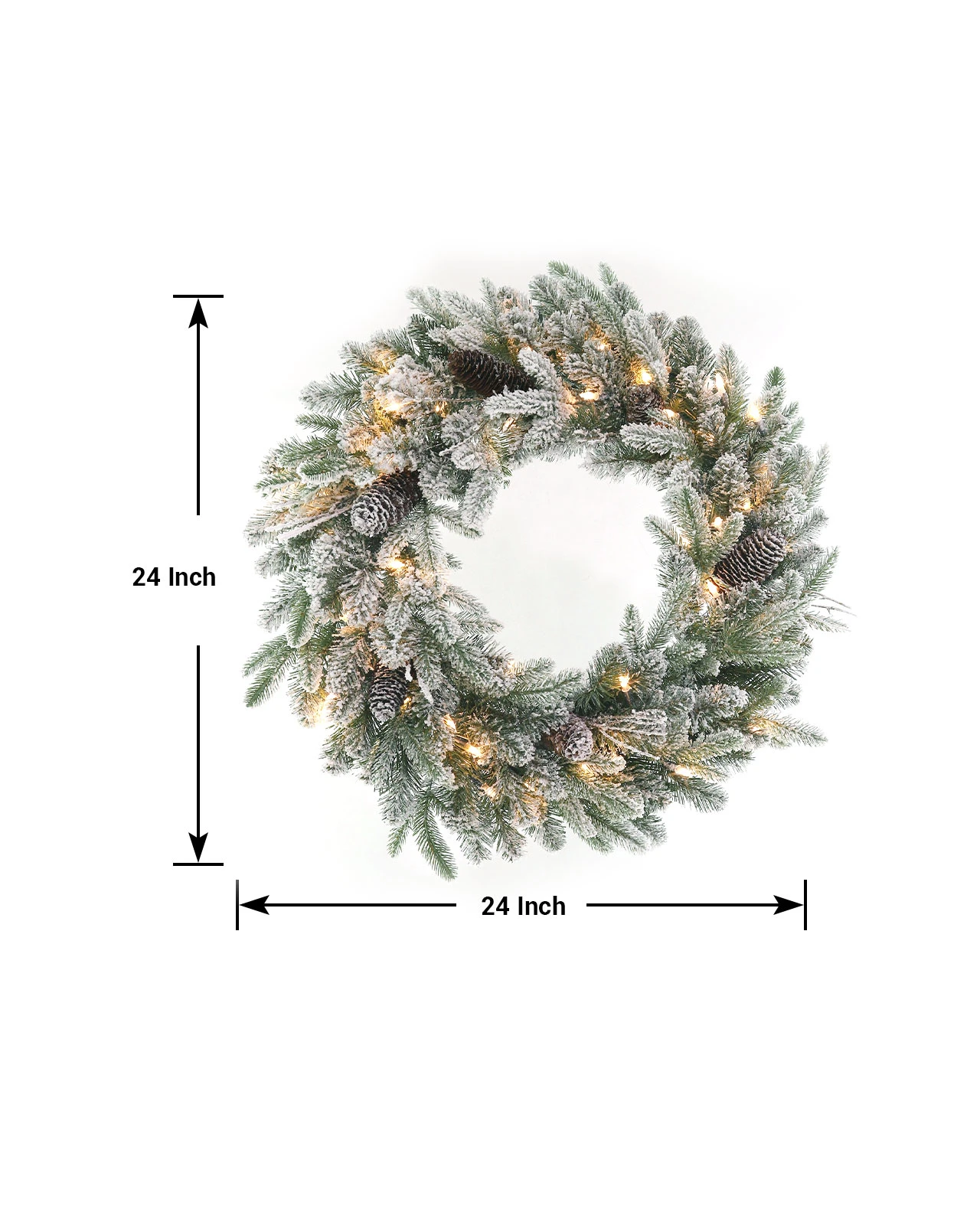 Pre-Lit Flocked Wreath w/Pinecones& Twigs