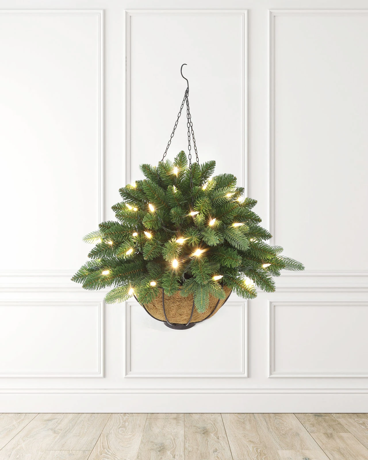 Pre-Lit Green Hanging Basket