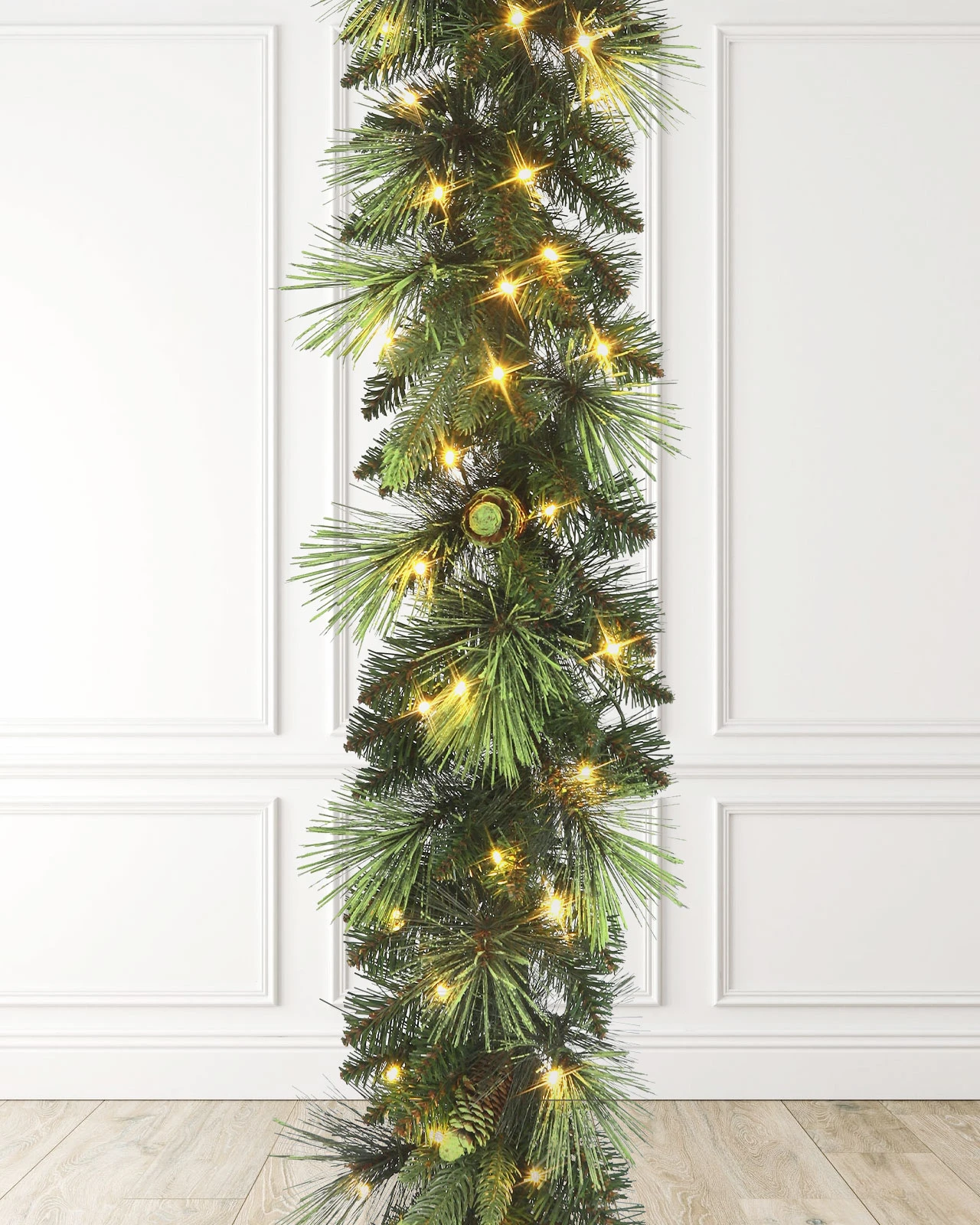 Pre-Lit Green Pine Garland w/ Pinecones