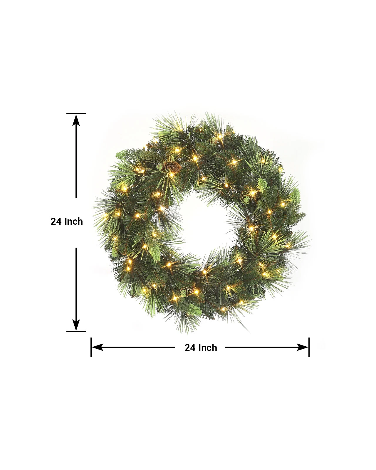 Pre-Lit Green Pine Wreath w/ Pinecones