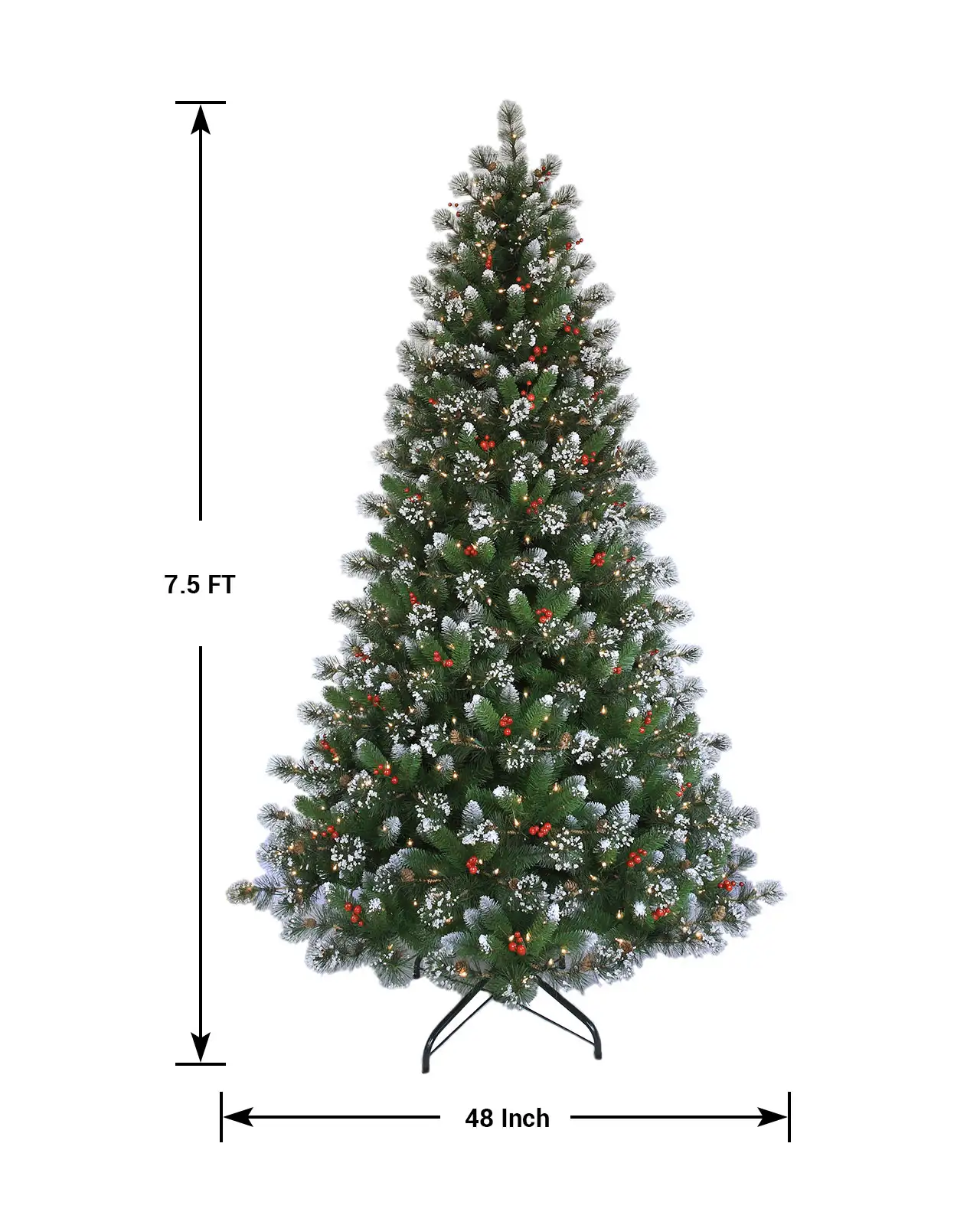 Pre-Lit Frosted Pine Tree w/ Pinecones& Red Berries